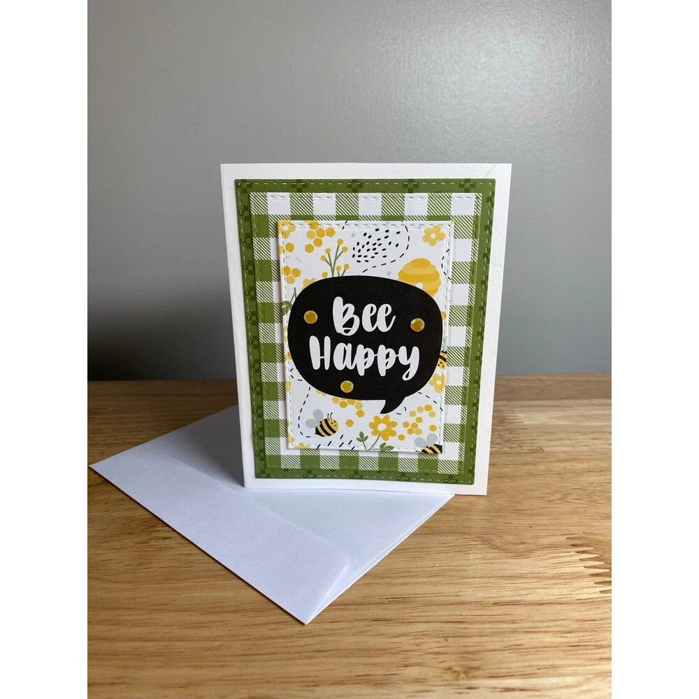 Bee & Flowers Greeting Card – Handmade A2 Card – All Occasion Blank Card